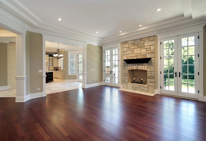 gleaming, polished wood flooring in a modern office space